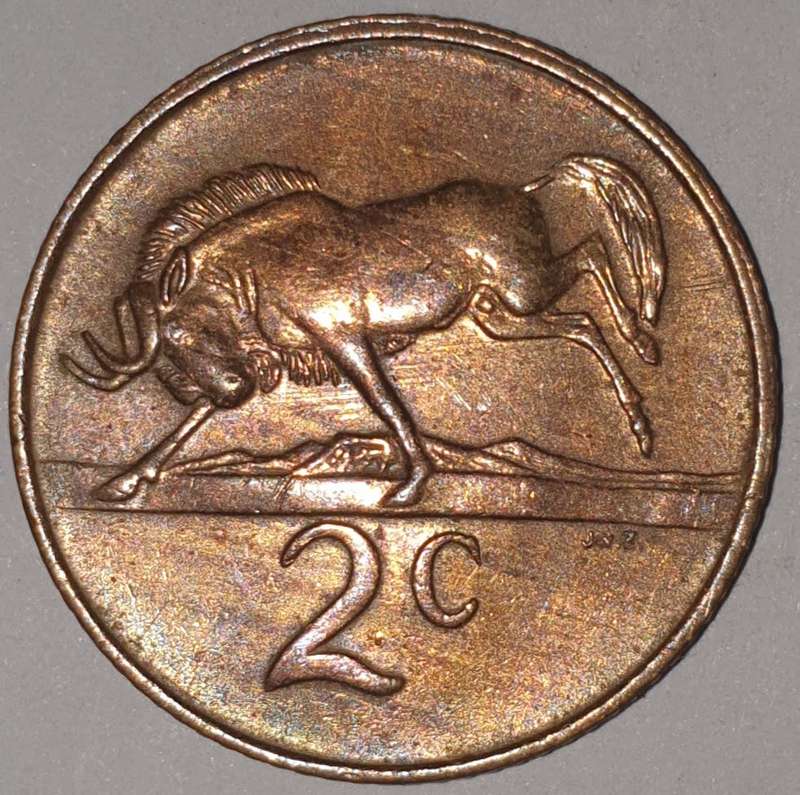 1987 - 2 CENT COIN (TWO CENT COIN) - RSA - BRONZE - KM#83 - BILINGUAL LEGEND - WILDEBEEST